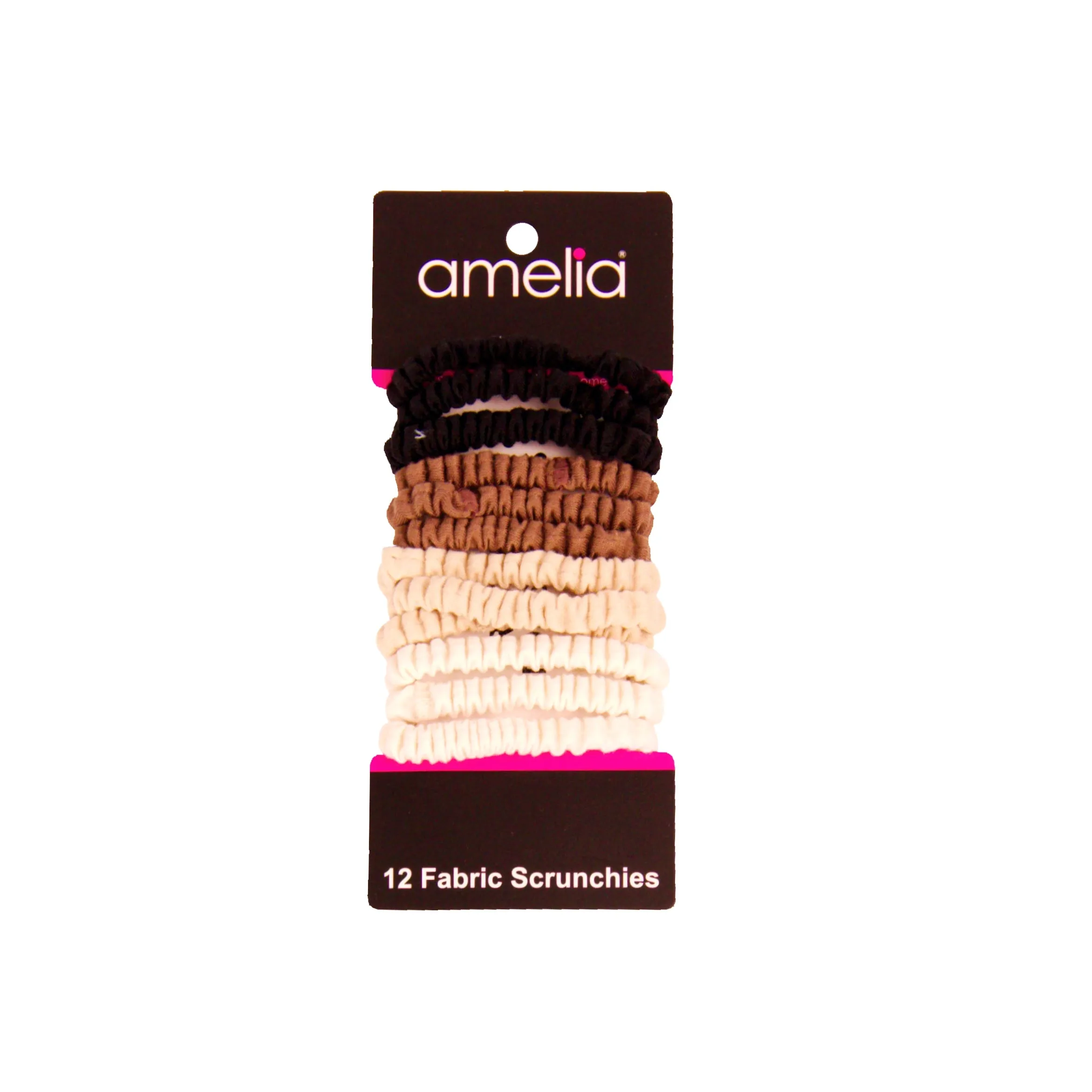 Amelia Beauty, Earth Tones Skinny Jersey Scrunchies, 2.125in Diameter, Gentle on Hair, Strong Hold, No Snag, No Dents or Creases. 12 Pack