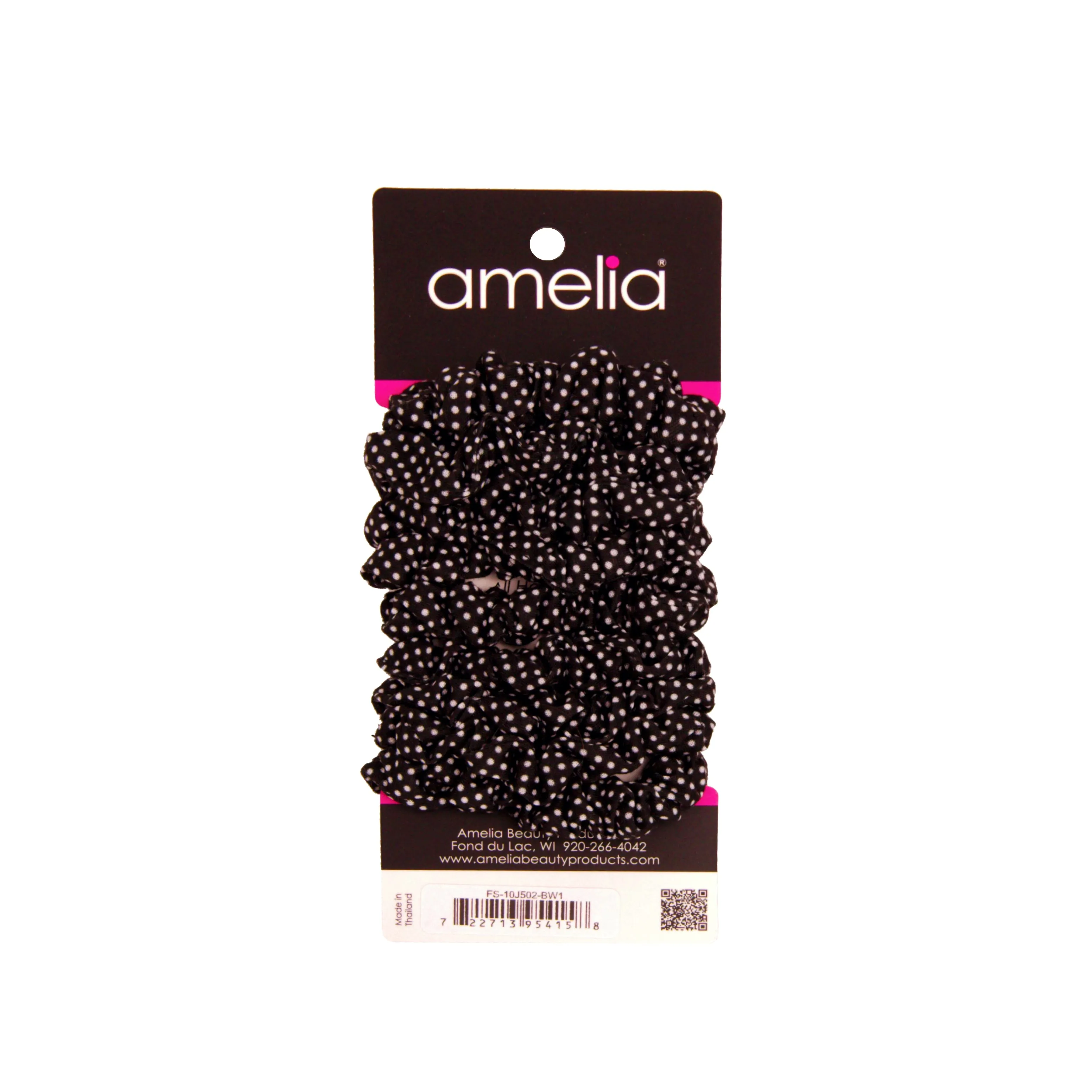Amelia Beauty, Medium Black White Dot Jersey Scrunchies, 2.5in Diameter, Gentle on Hair, Strong Hold, No Snag, No Dents or Creases. 10 Pack