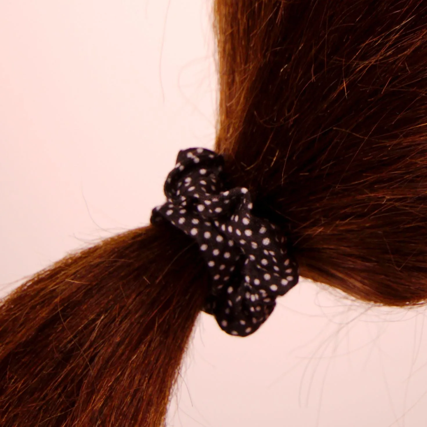 Amelia Beauty, Medium Black White Dot Jersey Scrunchies, 2.5in Diameter, Gentle on Hair, Strong Hold, No Snag, No Dents or Creases. 10 Pack