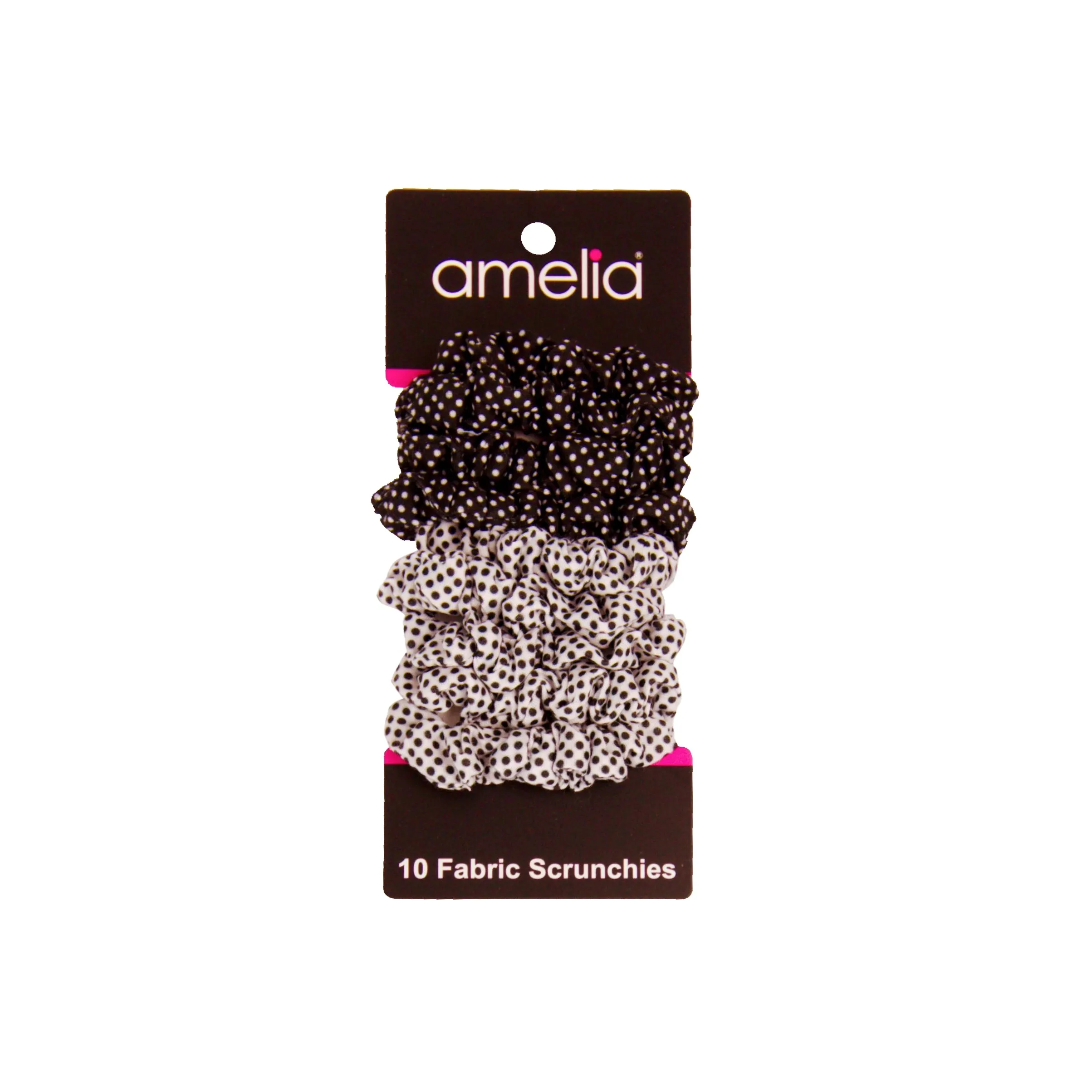 Amelia Beauty, Medium Black White Dot Mix Jersey Scrunchies, 2.5in Diameter, Gentle on Hair, Strong Hold, No Snag, No Dents or Creases. 10 Pack