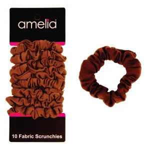 Amelia Beauty, Medium Brown Jersey Scrunchies, 2.5in Diameter, Gentle on Hair, Strong Hold, No Snag, No Dents or Creases. 10 Pack