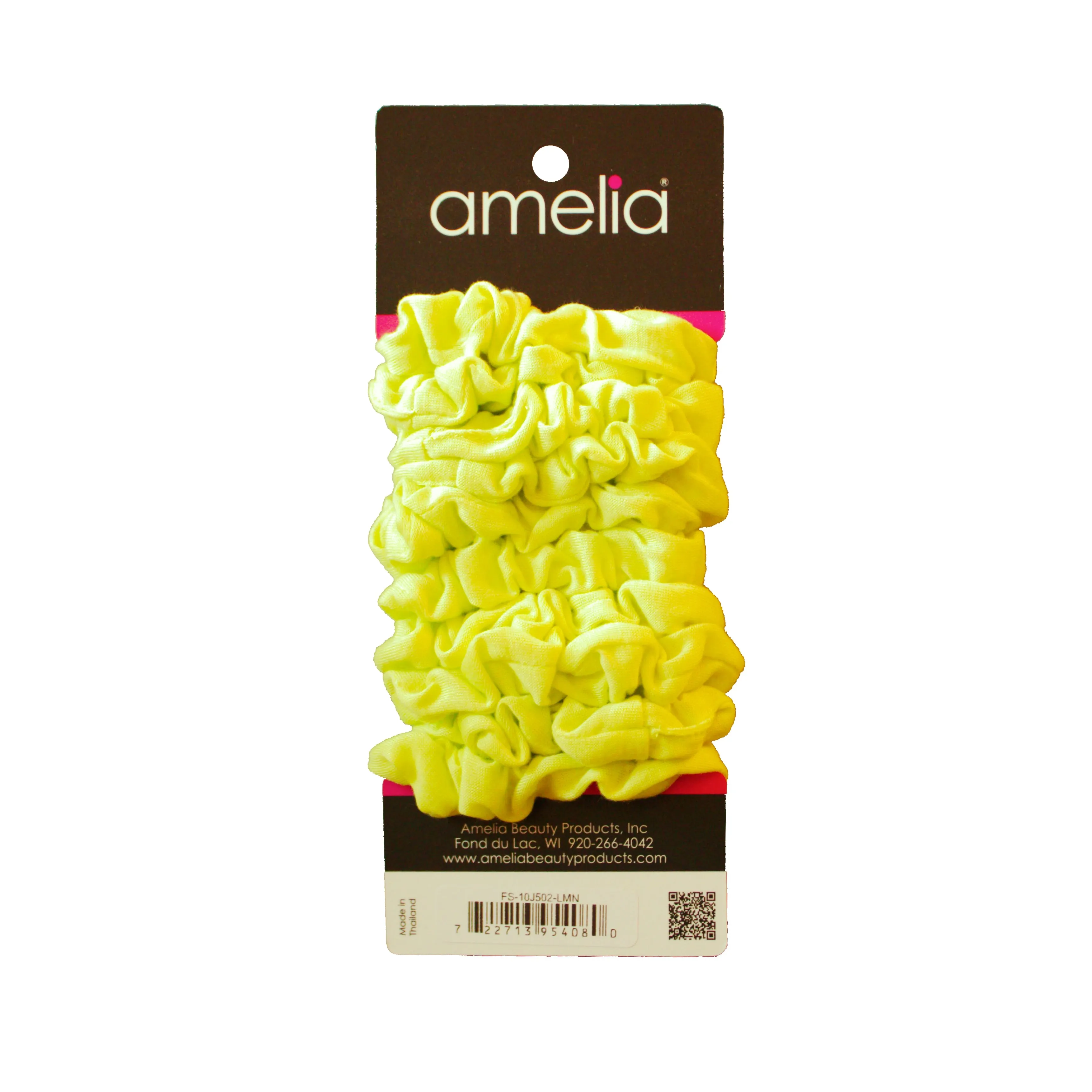 Amelia Beauty, Medium Neon Lime Jersey Scrunchies, 2.5in Diameter, Gentle on Hair, Strong Hold, No Snag, No Dents or Creases. 10 Pack