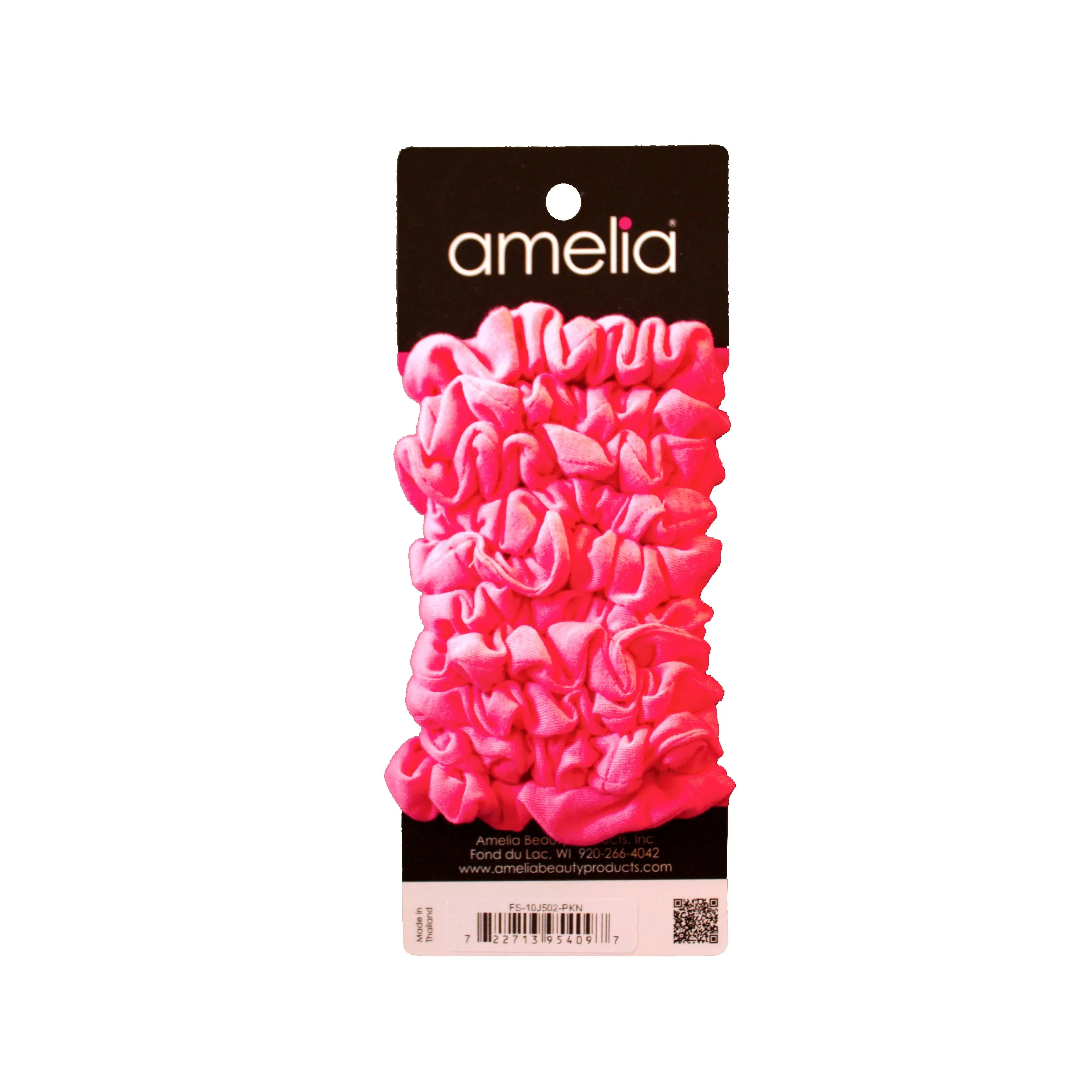 Amelia Beauty, Medium Neon Pink Jersey Scrunchies, 2.5in Diameter, Gentle on Hair, Strong Hold, No Snag, No Dents or Creases. 10 Pack