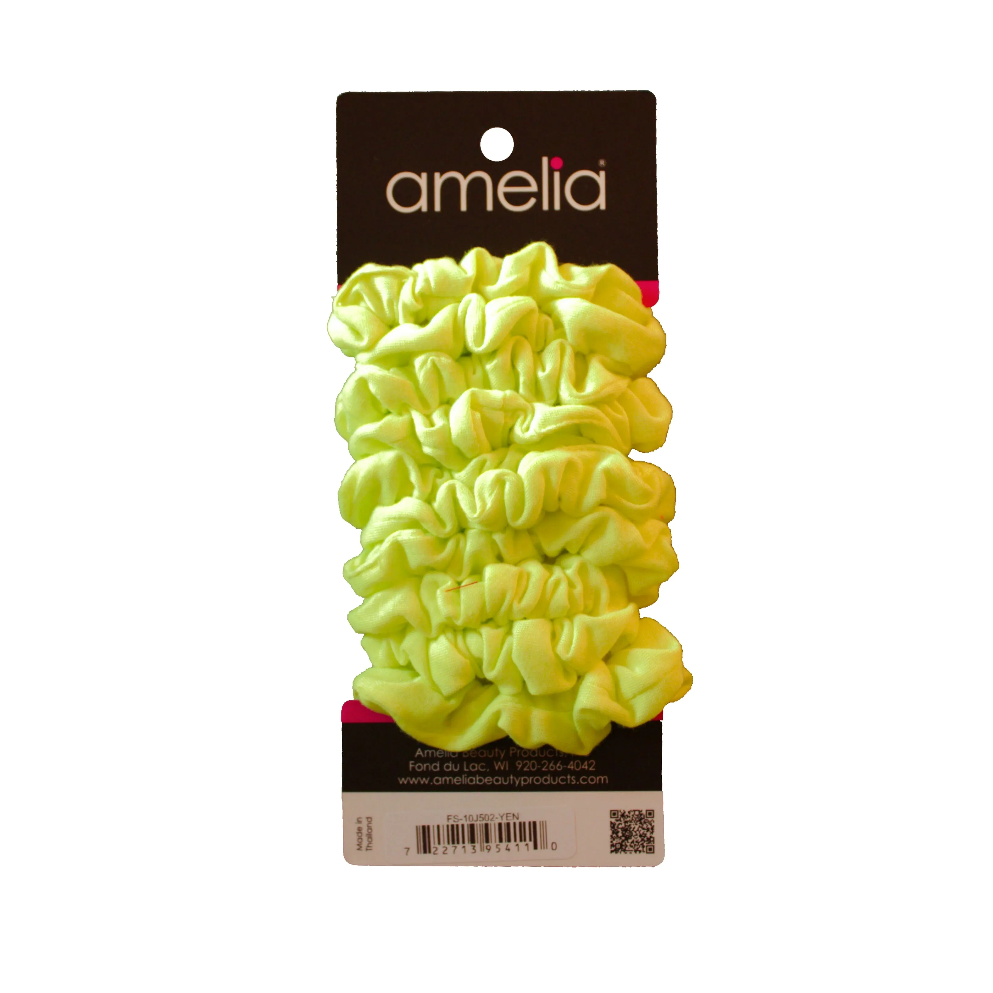 Amelia Beauty, Medium Neon Yellow Jersey Scrunchies, 2.5in Diameter, Gentle on Hair, Strong Hold, No Snag, No Dents or Creases. 10 Pack