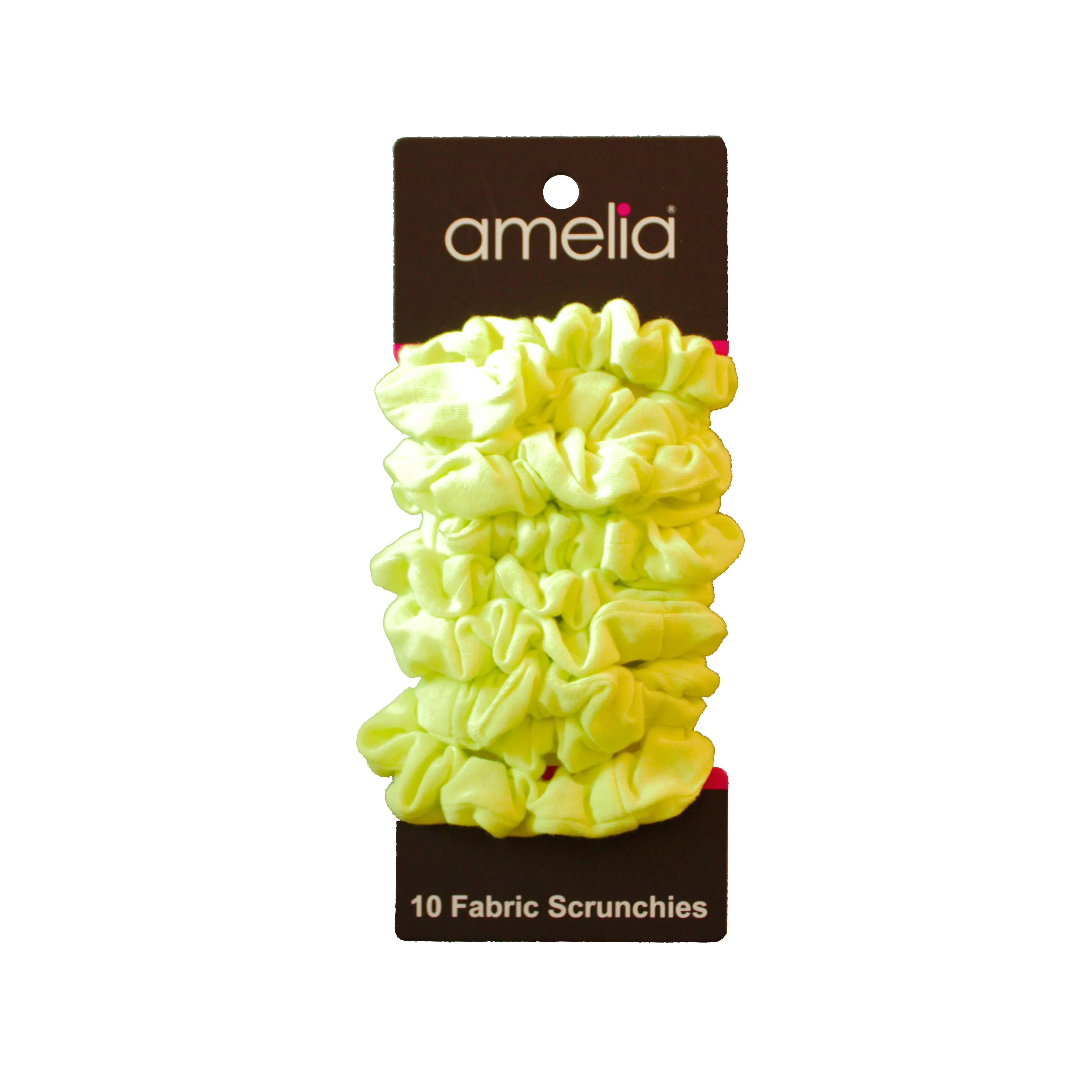 Amelia Beauty, Medium Neon Yellow Jersey Scrunchies, 2.5in Diameter, Gentle on Hair, Strong Hold, No Snag, No Dents or Creases. 10 Pack