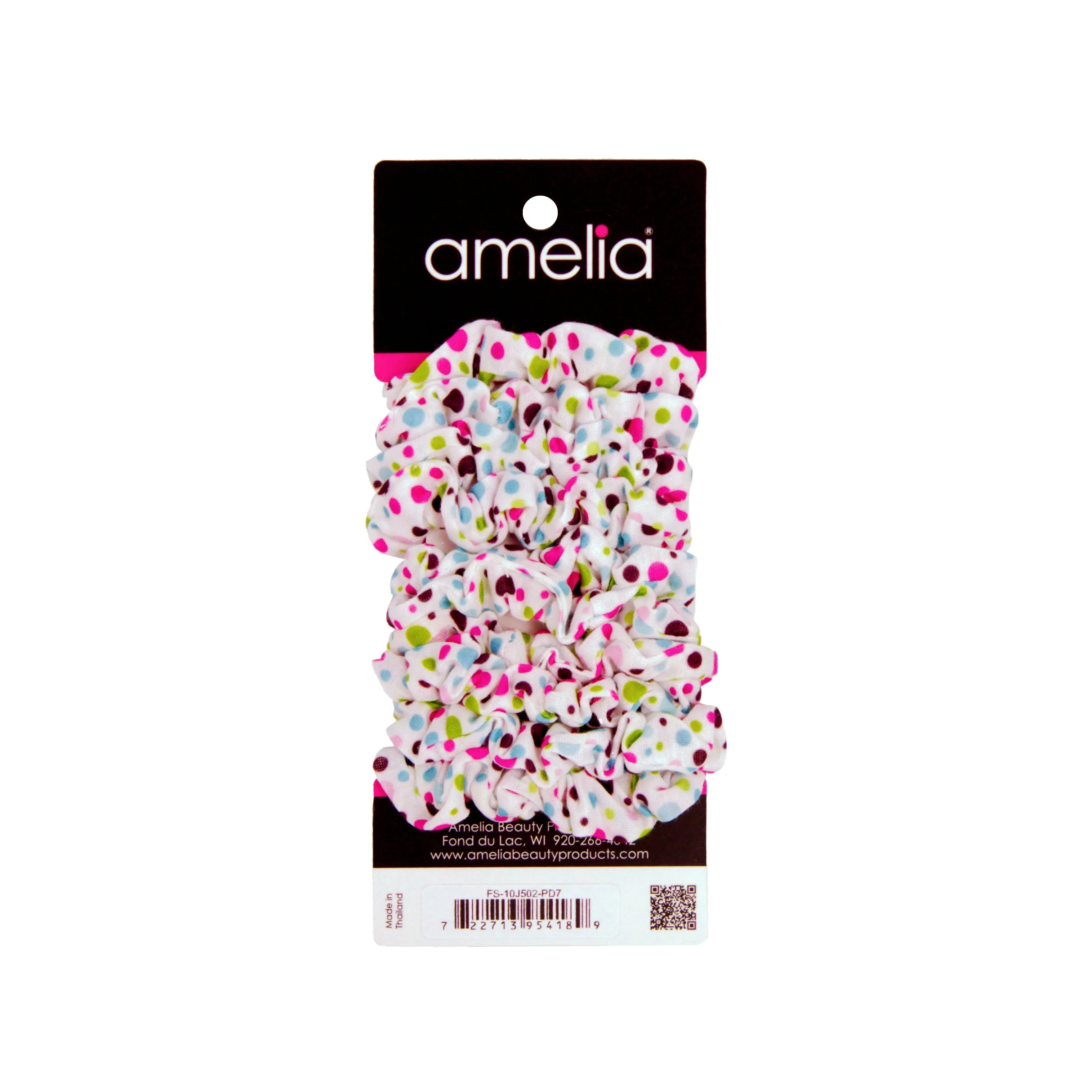 Amelia Beauty, Medium Pastel Dot Jersey Scrunchies, 2.5in Diameter, Gentle on Hair, Strong Hold, No Snag, No Dents or Creases. 10 Pack