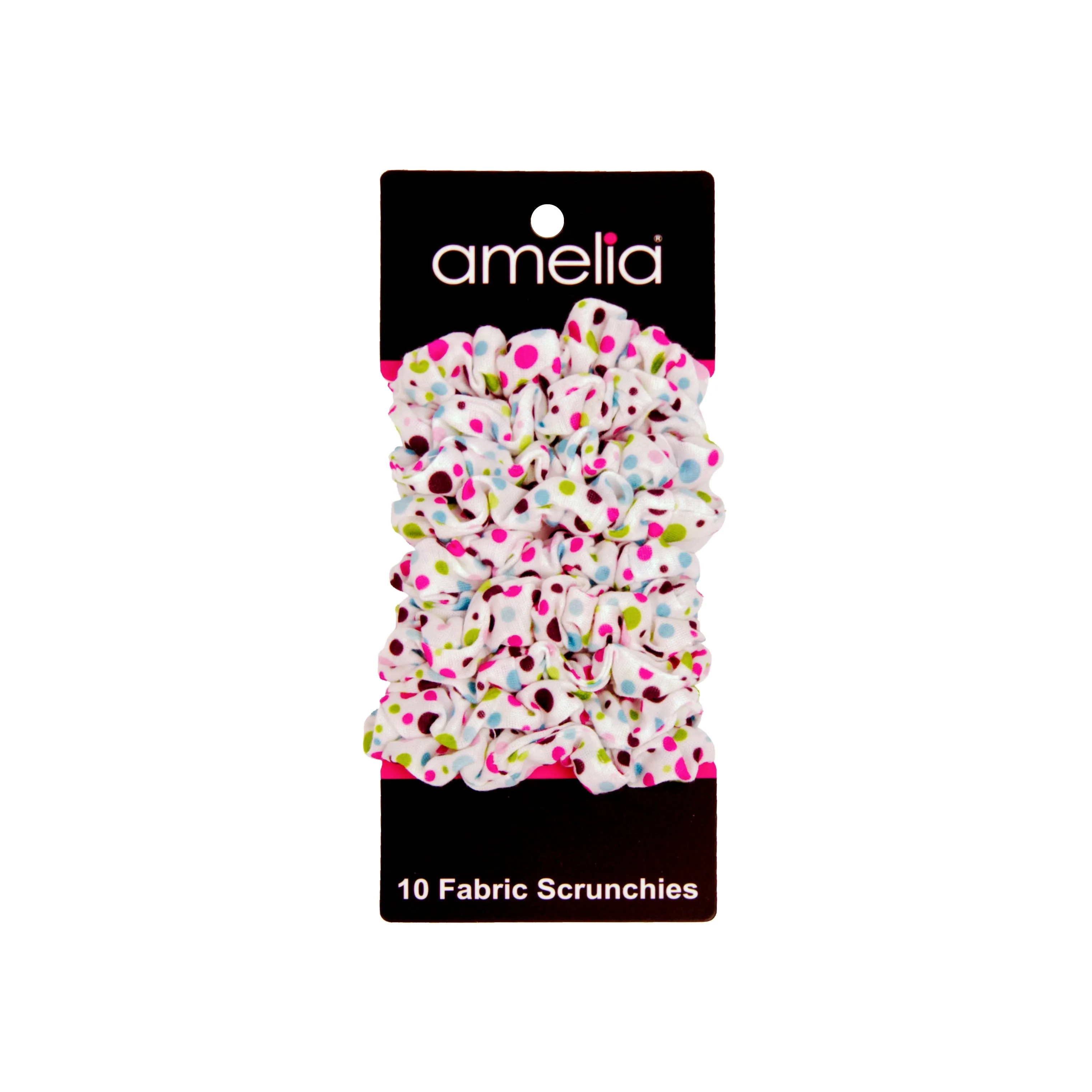 Amelia Beauty, Medium Pastel Dot Jersey Scrunchies, 2.5in Diameter, Gentle on Hair, Strong Hold, No Snag, No Dents or Creases. 10 Pack