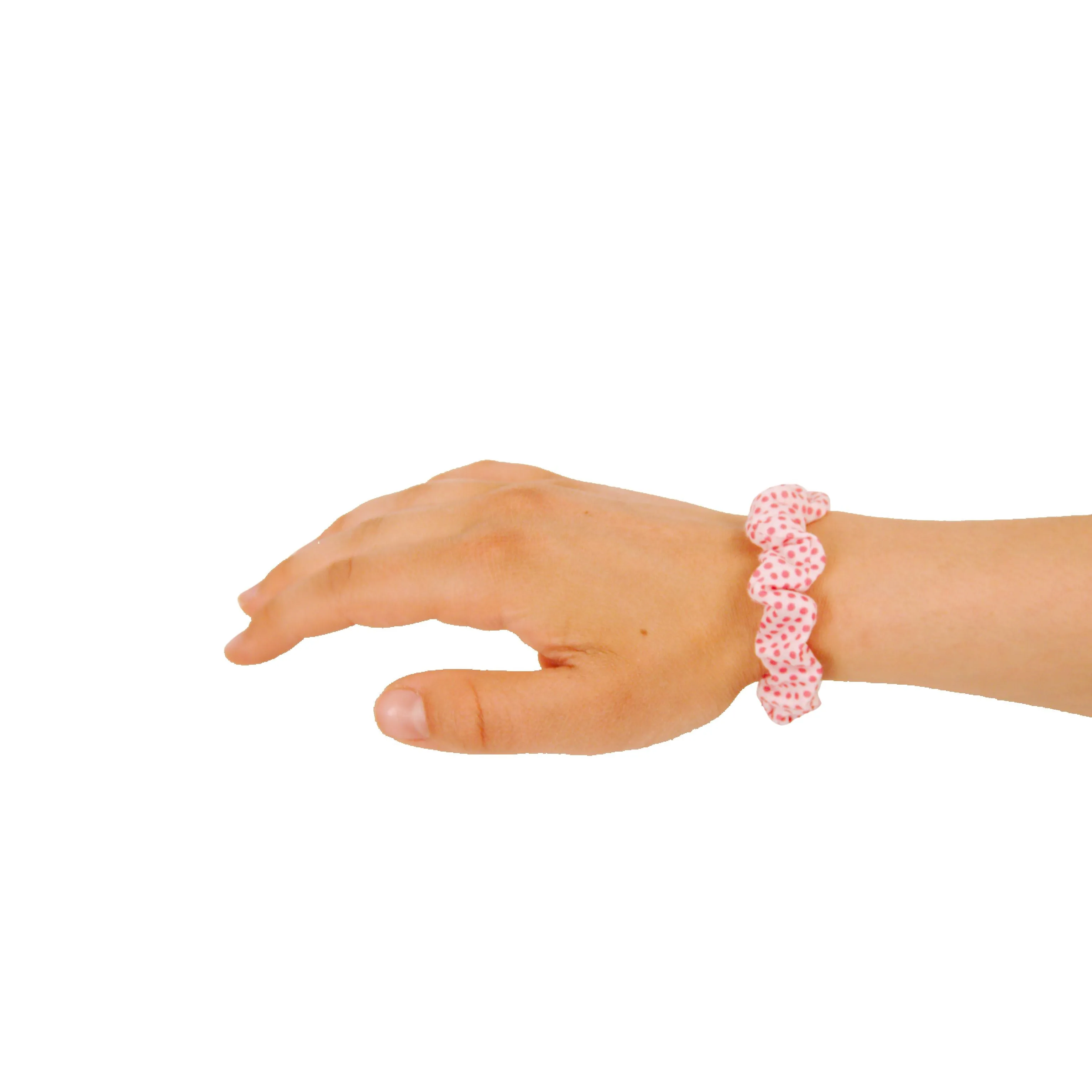 Amelia Beauty, Medium Pink and White Dot Mix Jersey Scrunchies, 2.5in Diameter, Gentle on Hair, Strong Hold, No Snag, No Dents or Creases. 10 Pack