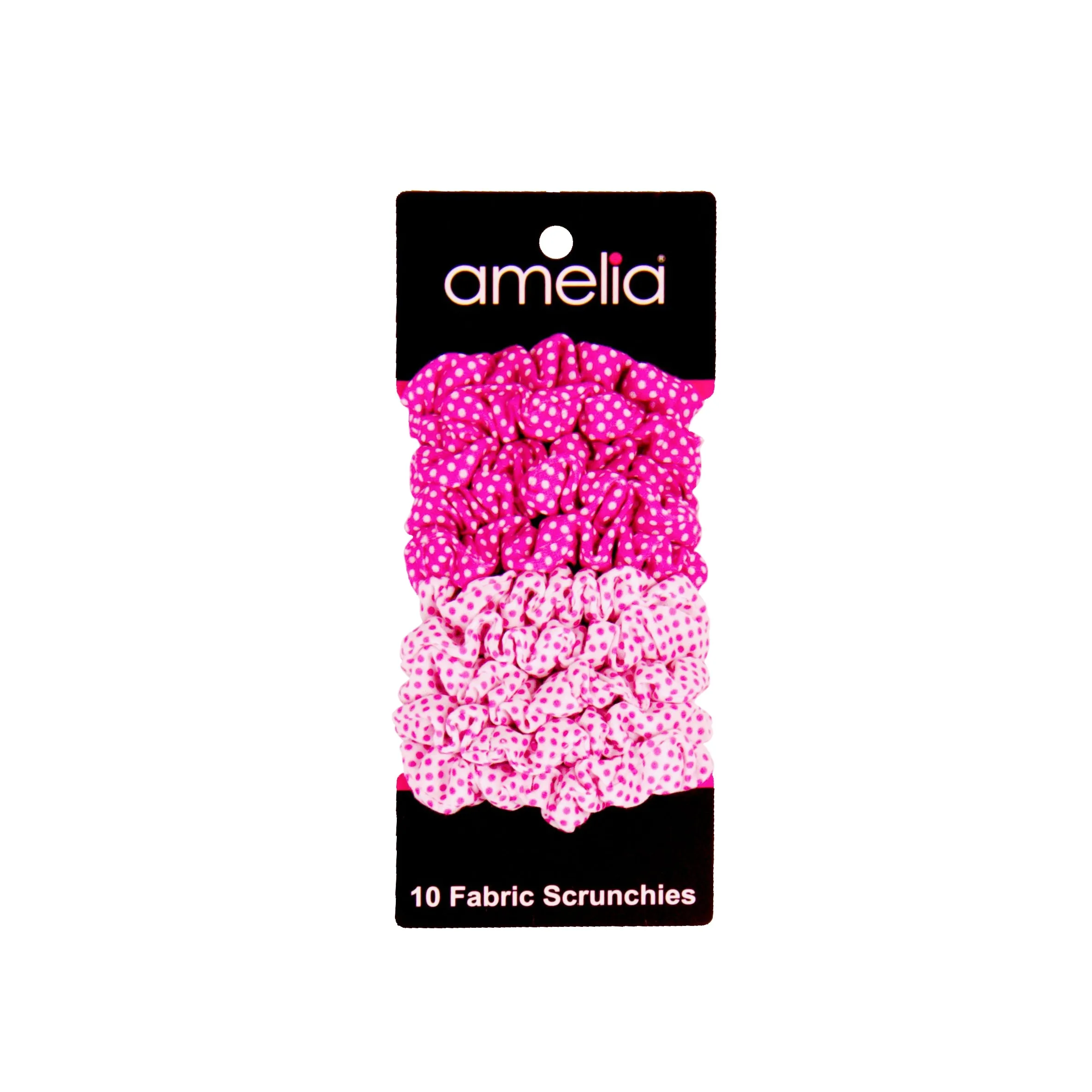 Amelia Beauty, Medium Pink and White Dot Mix Jersey Scrunchies, 2.5in Diameter, Gentle on Hair, Strong Hold, No Snag, No Dents or Creases. 10 Pack