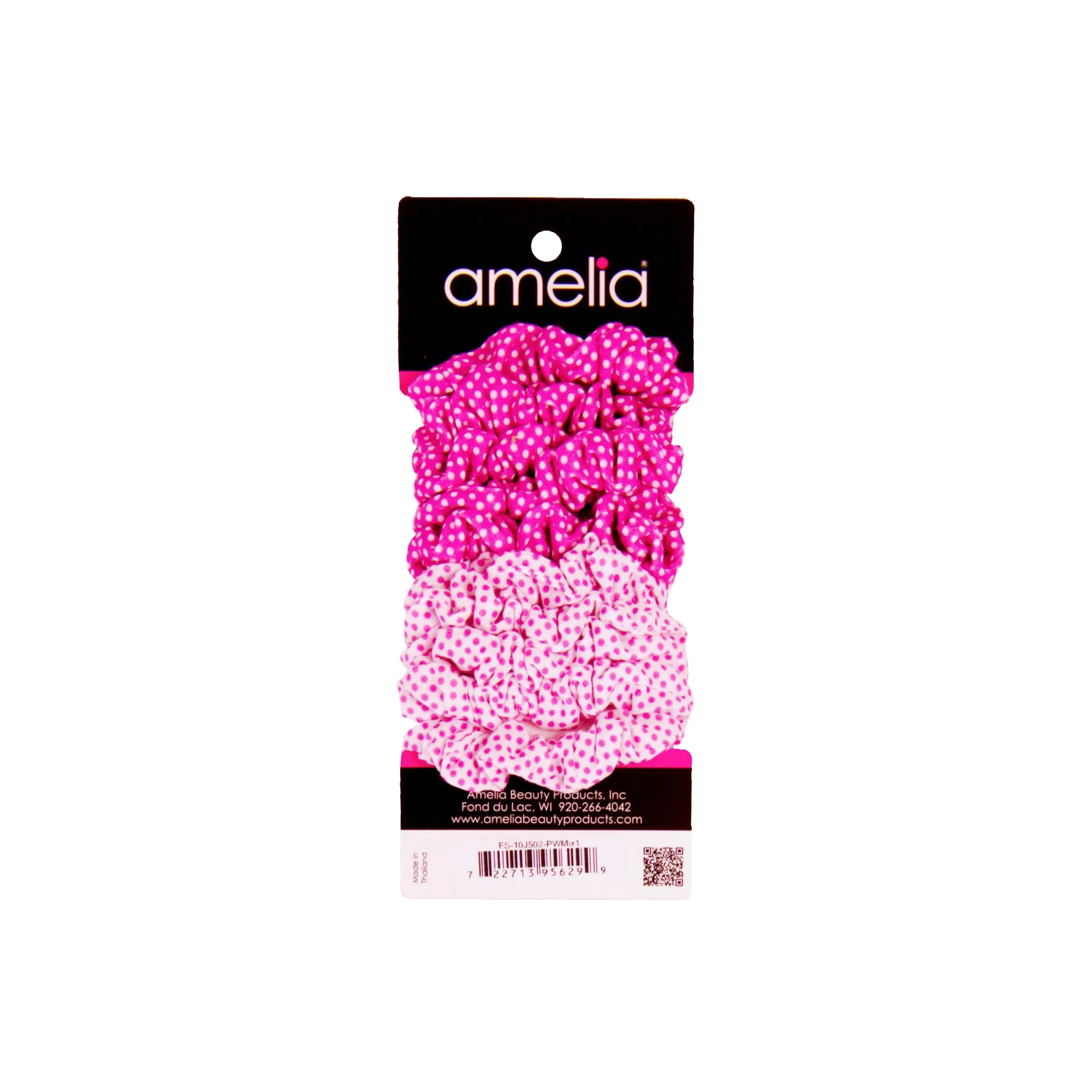 Amelia Beauty, Medium Pink and White Dot Mix Jersey Scrunchies, 2.5in Diameter, Gentle on Hair, Strong Hold, No Snag, No Dents or Creases. 10 Pack