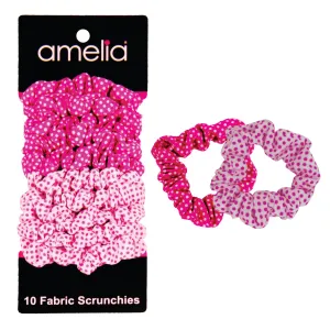 Amelia Beauty, Medium Pink and White Dot Mix Jersey Scrunchies, 2.5in Diameter, Gentle on Hair, Strong Hold, No Snag, No Dents or Creases. 10 Pack