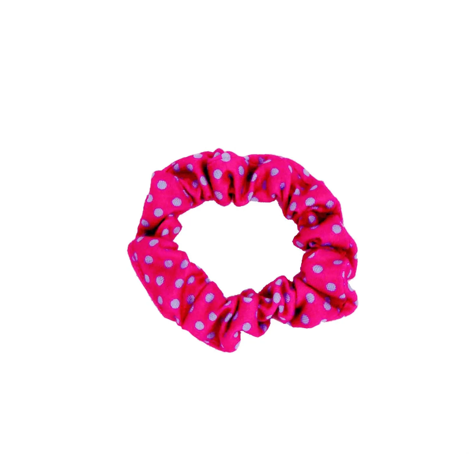 Amelia Beauty, Medium Pink with Blue Polka Dot Jersey Scrunchies, 2.5in Diameter, Gentle on Hair, Strong Hold, No Snag, No Dents or Creases. 10 Pack