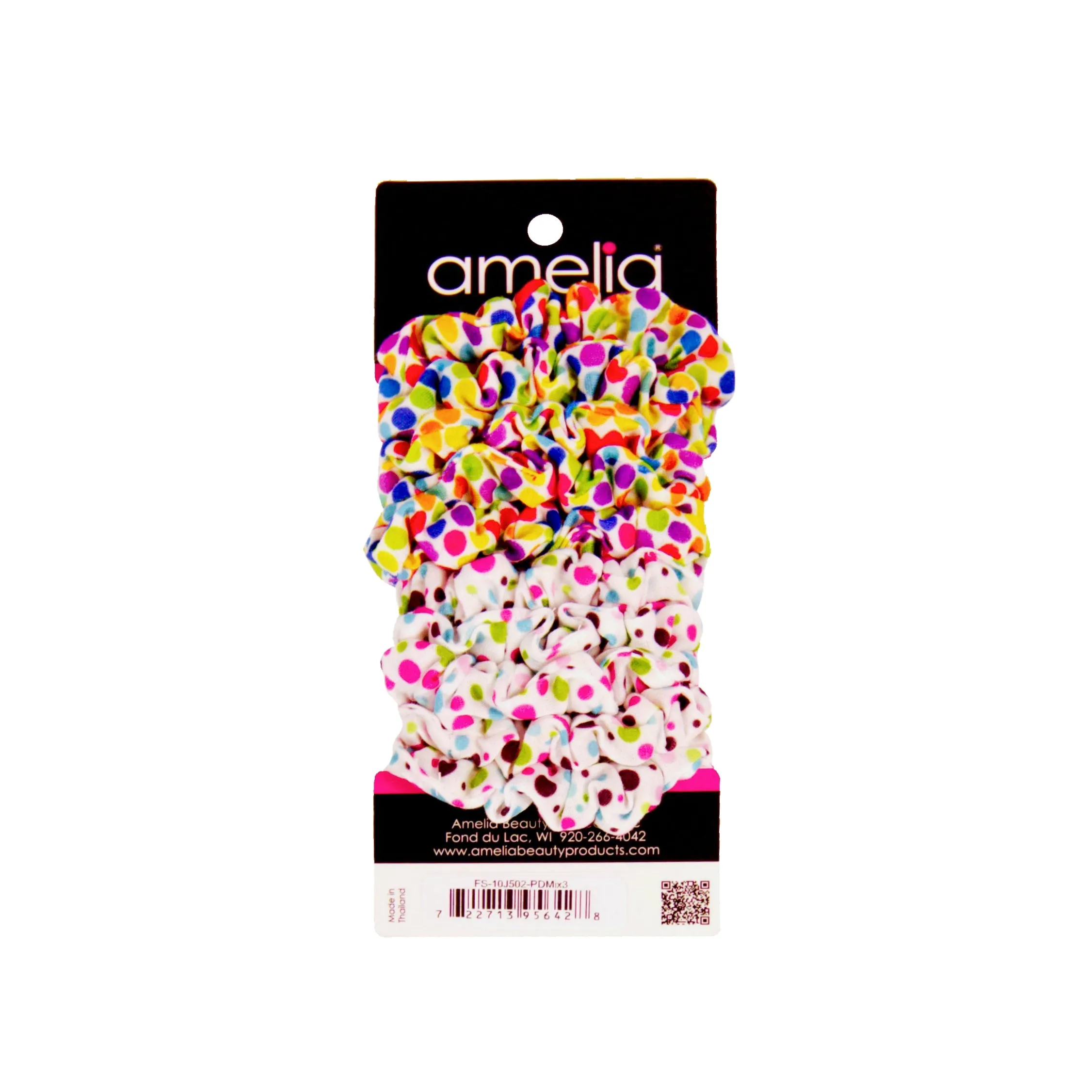 Amelia Beauty, Medium Rainbow and Pastel Dot Mix Jersey Scrunchies, 2.5in Diameter, Gentle on Hair, Strong Hold, No Snag, No Dents or Creases. 10 Pack