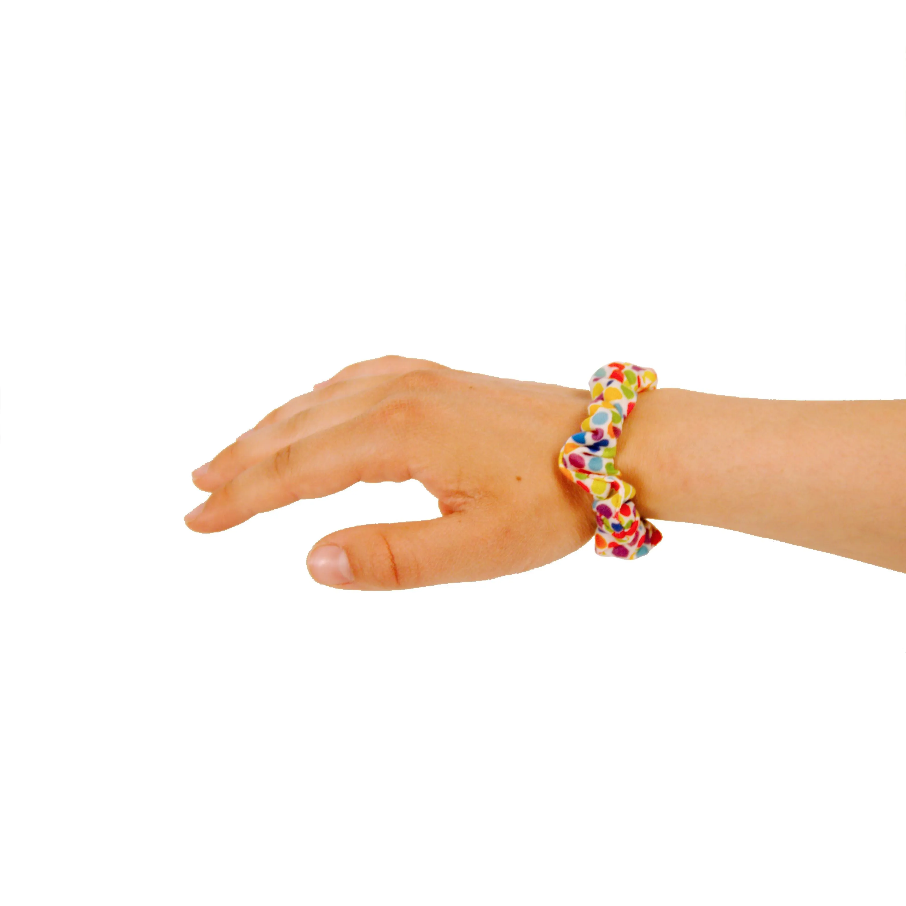 Amelia Beauty, Medium Rainbow and Pastel Dot Mix Jersey Scrunchies, 2.5in Diameter, Gentle on Hair, Strong Hold, No Snag, No Dents or Creases. 10 Pack