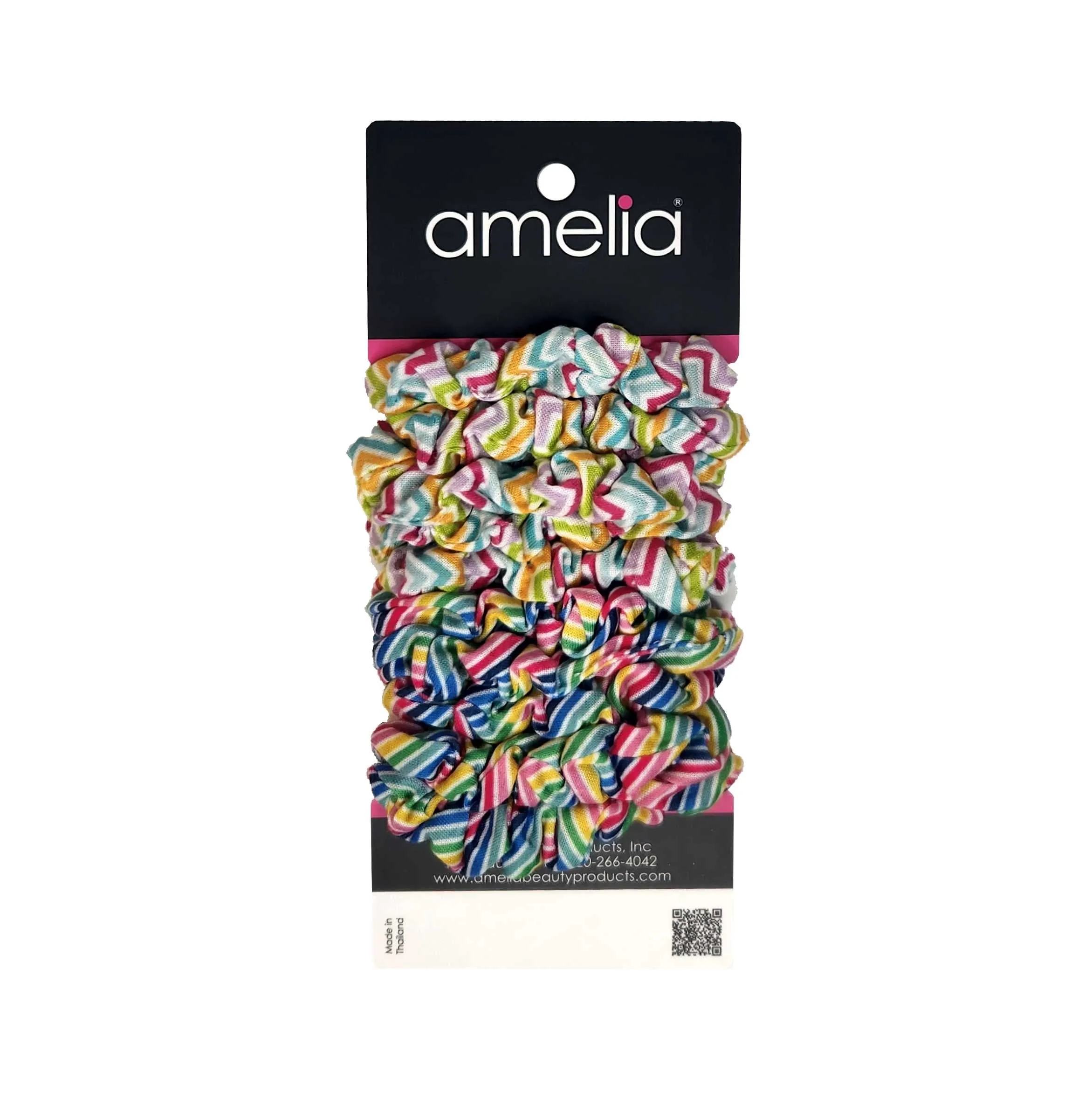 Amelia Beauty, Medium Rainbow and Pastel Stripe Mix Jersey Scrunchies, 2.5in Diameter, Gentle on Hair, Strong Hold, No Snag, No Dents or Creases. 10 Pack