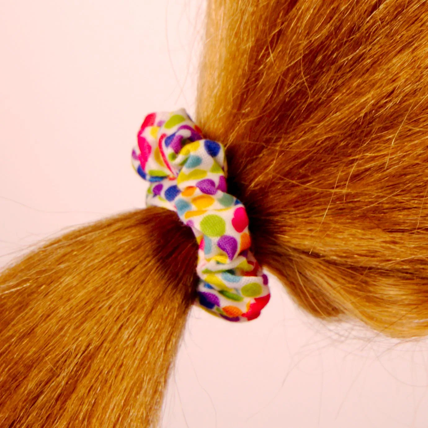Amelia Beauty, Medium Rainbow Dot Jersey Scrunchies, 2.5in Diameter, Gentle on Hair, Strong Hold, No Snag, No Dents or Creases. 10 Pack