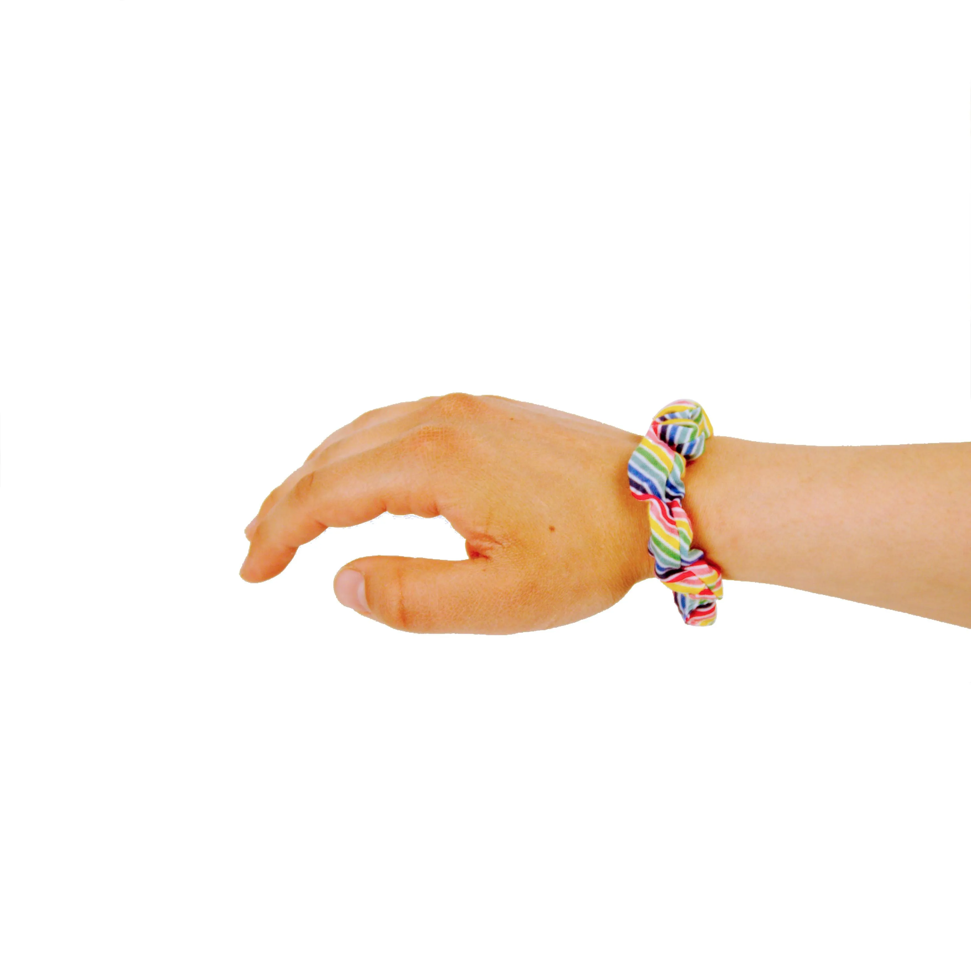 Amelia Beauty, Medium Rainbow Stripe Jersey Scrunchies, 2.5in Diameter, Gentle on Hair, Strong Hold, No Snag, No Dents or Creases. 10 Pack