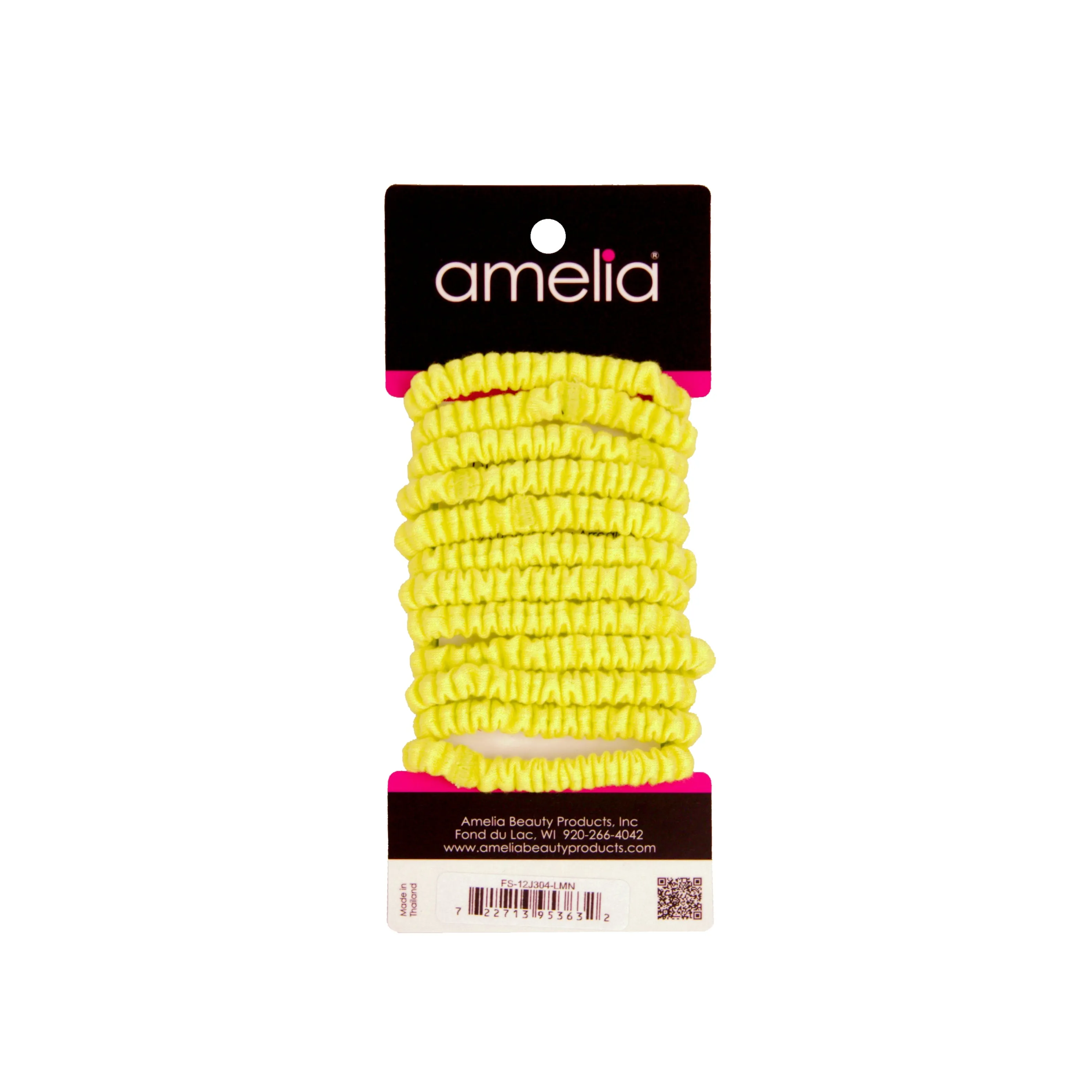 Amelia Beauty, Neon Lime Skinny Jersey Scrunchies, 2.125in Diameter, Gentle on Hair, Strong Hold, No Snag, No Dents or Creases. 12 Pack