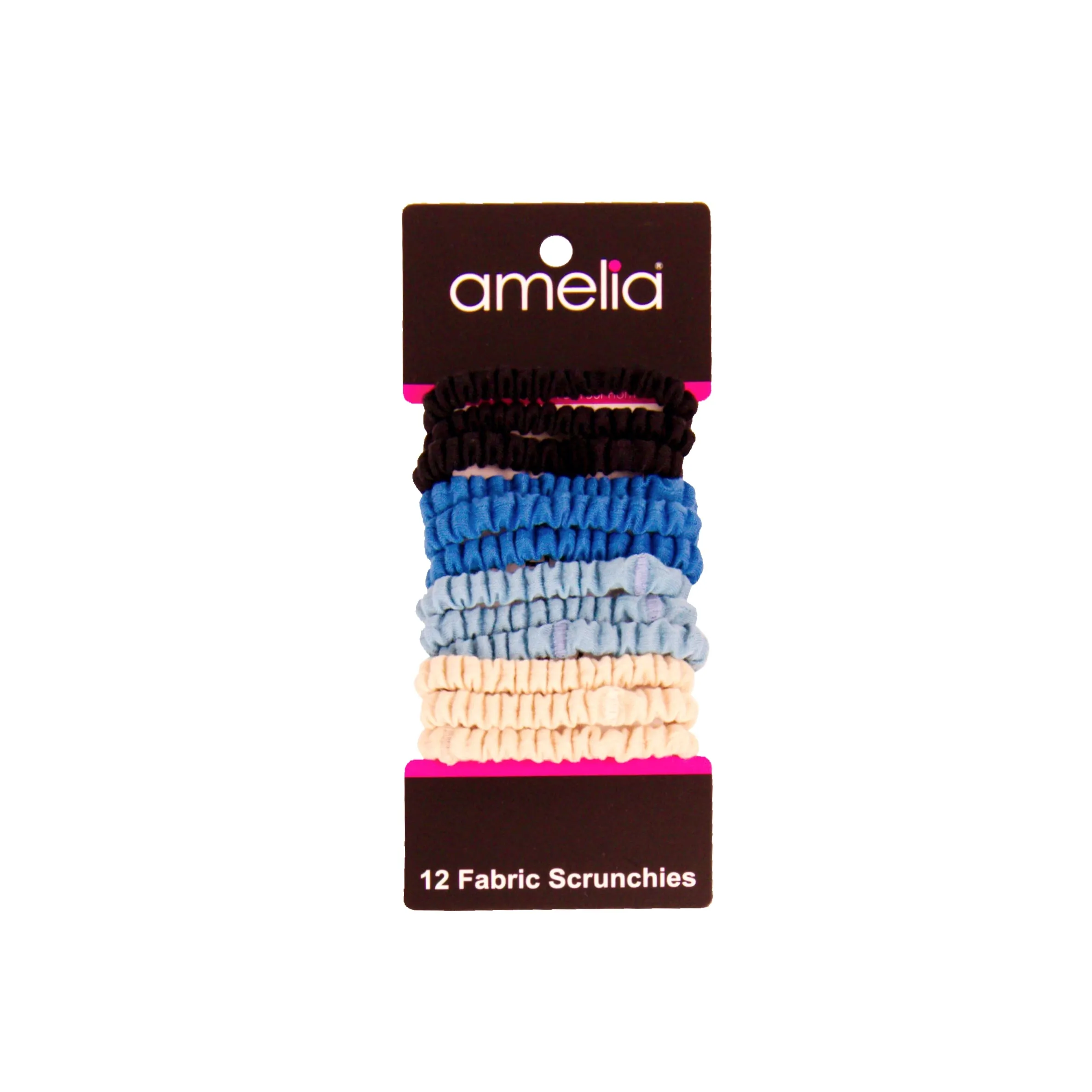 Amelia Beauty, Ocean Blend Skinny Jersey Scrunchies, 2.125in Diameter, Gentle on Hair, Strong Hold, No Snag, No Dents or Creases. 12 Pack
