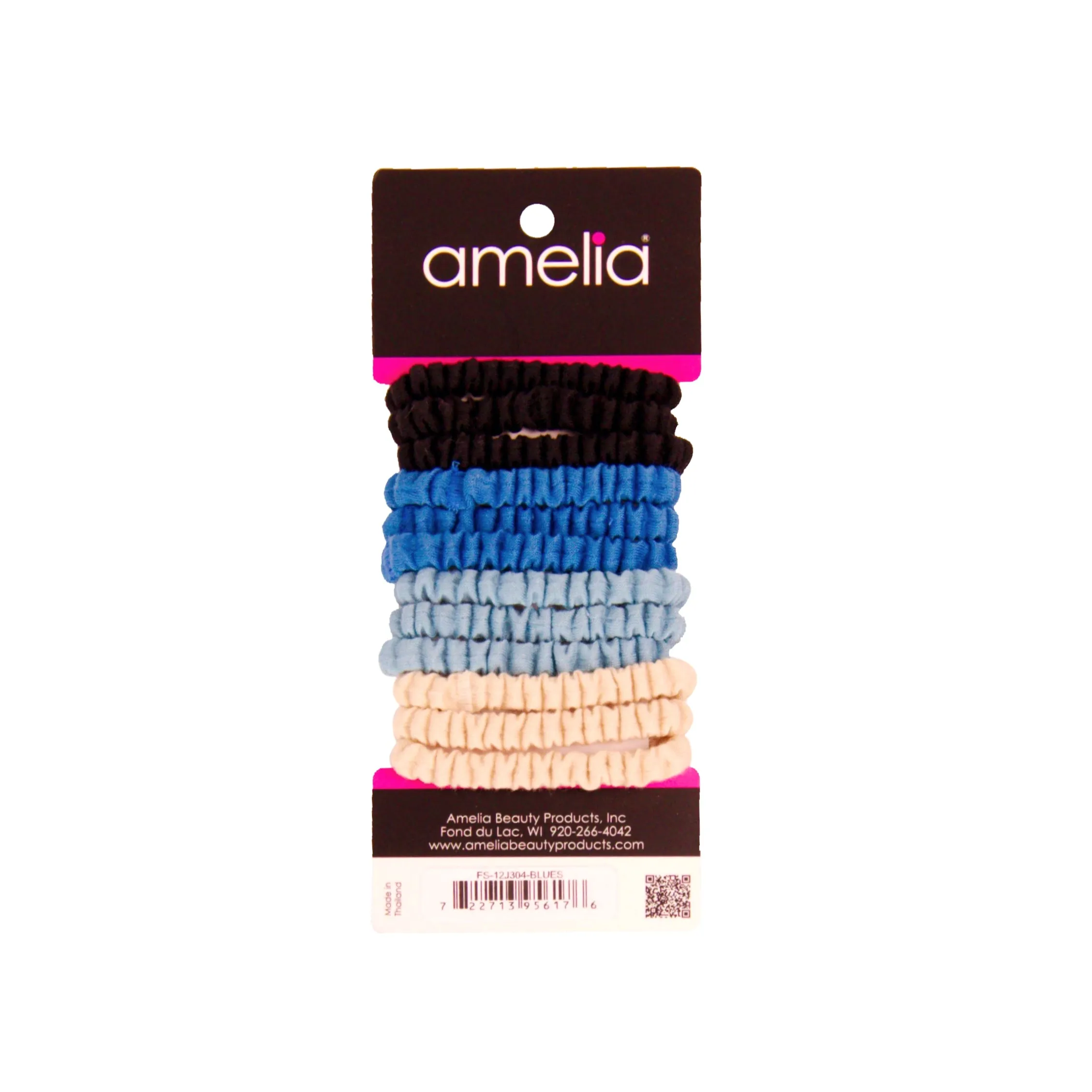 Amelia Beauty, Ocean Blend Skinny Jersey Scrunchies, 2.125in Diameter, Gentle on Hair, Strong Hold, No Snag, No Dents or Creases. 12 Pack