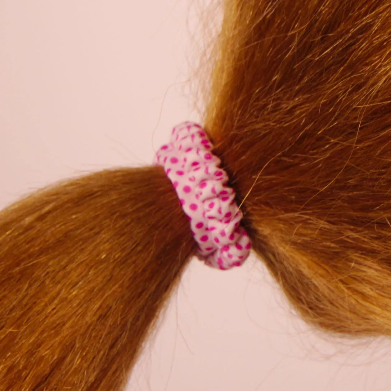 Amelia Beauty, Pink and White Dot Mix Skinny Jersey Scrunchies, 2.125in Diameter, Gentle on Hair, Strong Hold, No Snag, No Dents or Creases. 12 Pack
