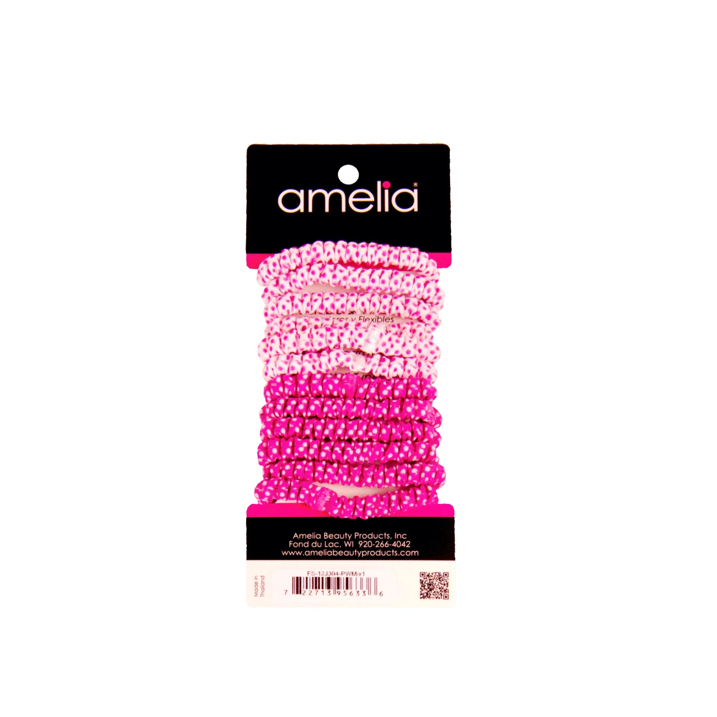 Amelia Beauty, Pink and White Dot Mix Skinny Jersey Scrunchies, 2.125in Diameter, Gentle on Hair, Strong Hold, No Snag, No Dents or Creases. 12 Pack