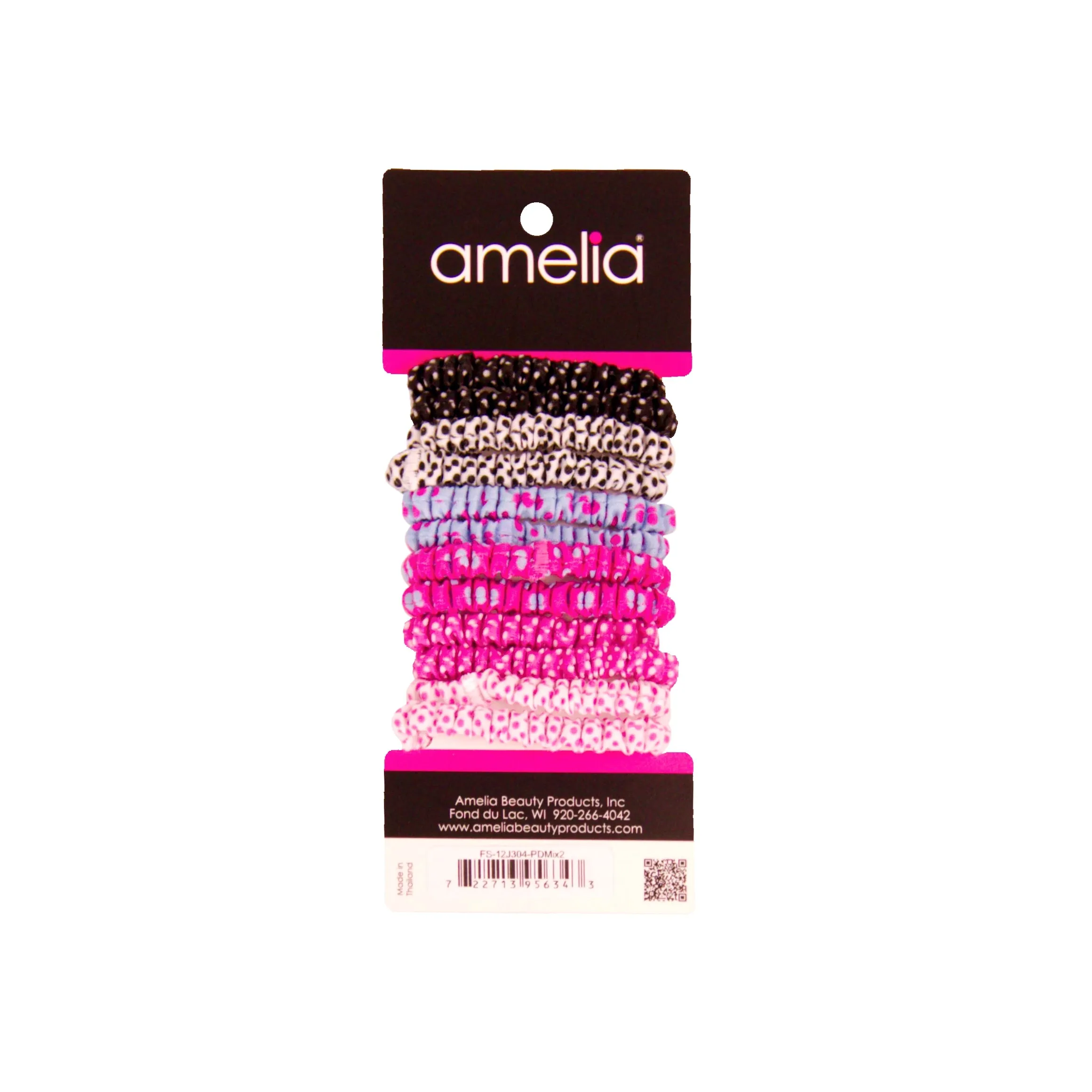Amelia Beauty, Polka Dot Mix Skinny Jersey Scrunchies, 2.125in Diameter, Gentle on Hair, Strong Hold, No Snag, No Dents or Creases. 12 Pack