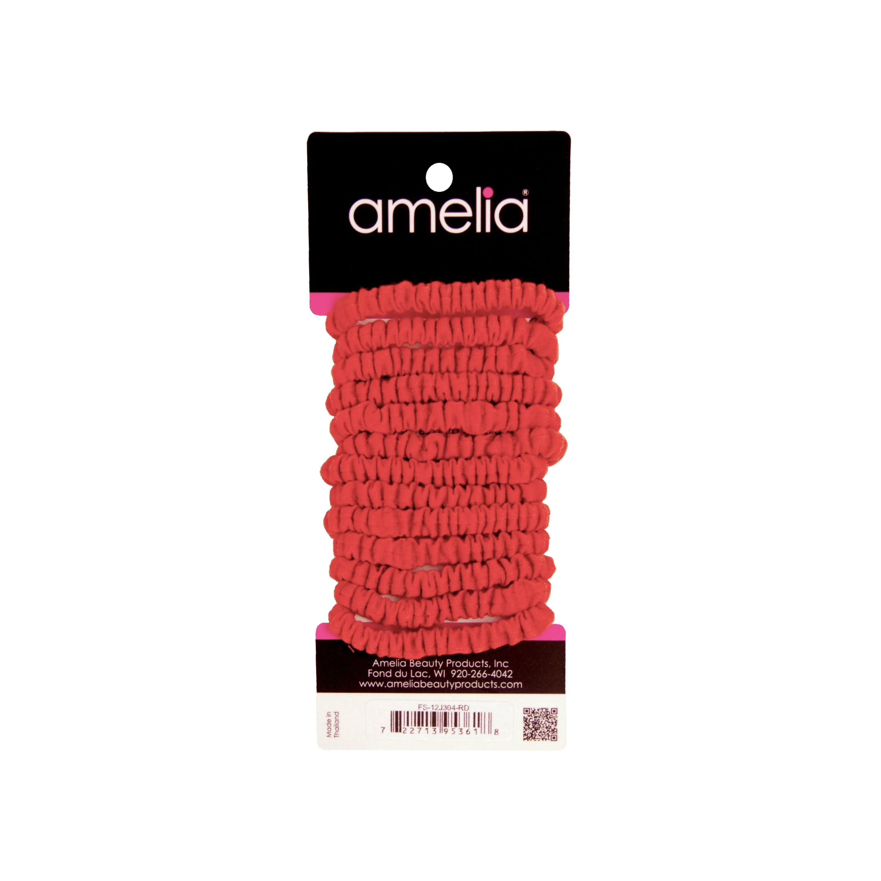 Amelia Beauty, Red Skinny Jersey Scrunchies, 2.125in Diameter, Gentle on Hair, Strong Hold, No Snag, No Dents or Creases. 12 Pack