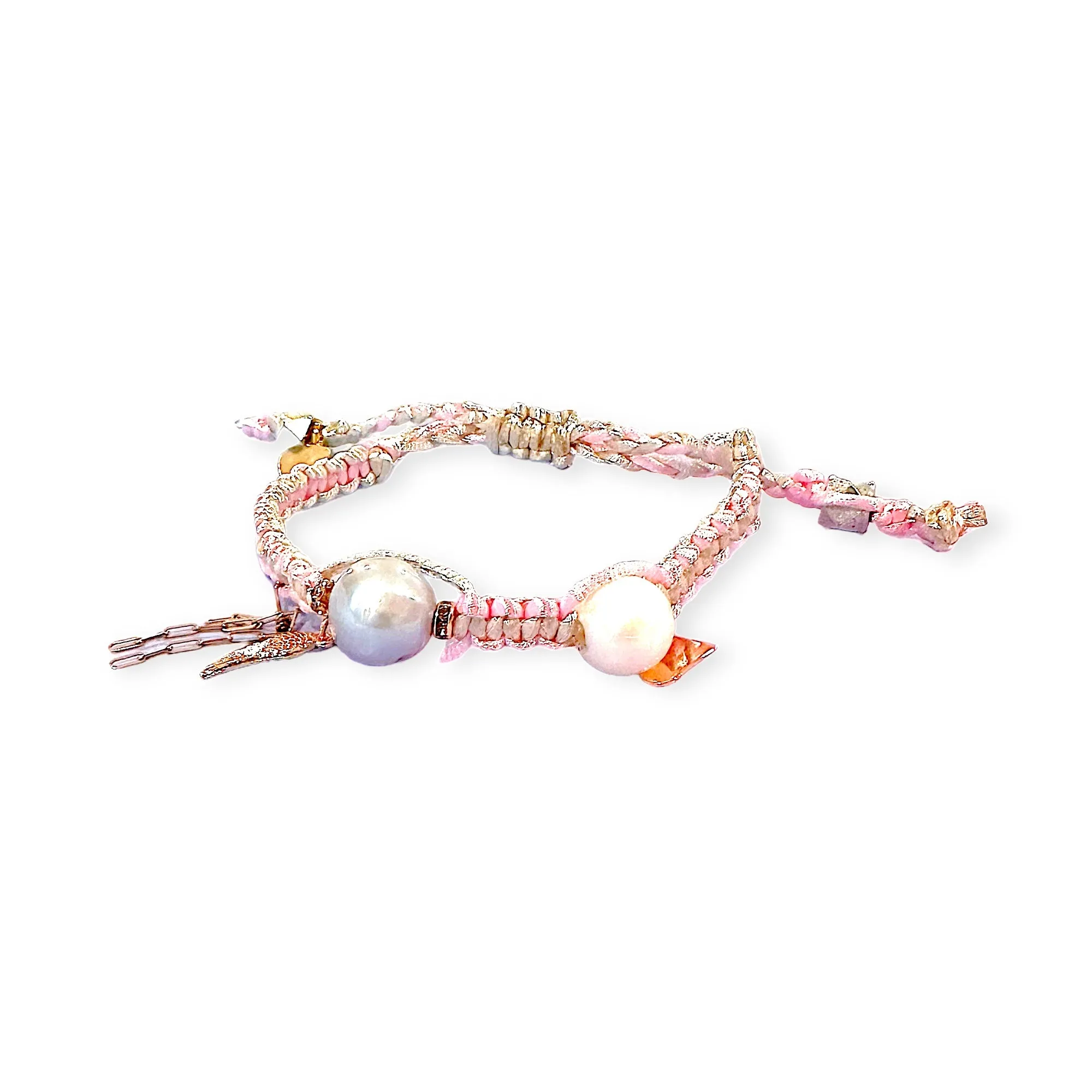 ANGEL BARBIE PEARL ROSE GOLD LUCKY CHARM AND CHAIN SILK ROCKER BRACELET