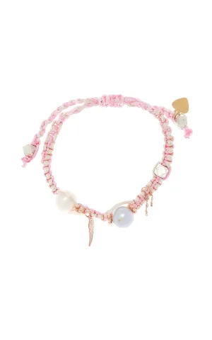 ANGEL BARBIE PEARL ROSE GOLD LUCKY CHARM AND CHAIN SILK ROCKER BRACELET