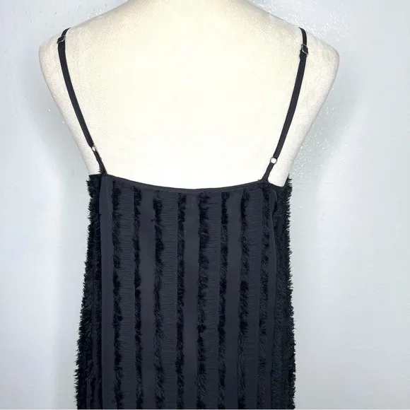 ANTHROPOLOGIE Eri   Ali Fringed Slip Dress Black Asymmetrical Midi Size XS
