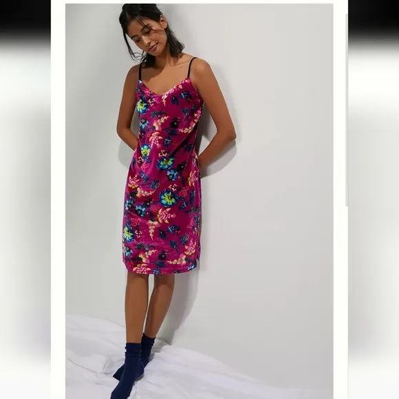 Anthropologie Floral Shania Velvet Slip Mini Dress