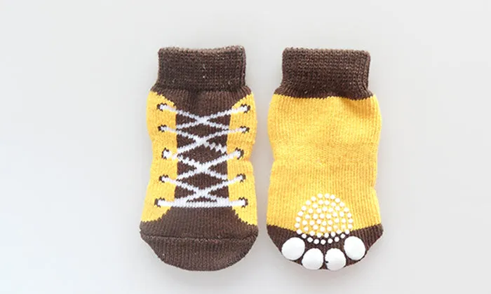 Anti-Slip Pet  Dog Cat Knit  Socks Adjustable Paw Protector for Small Puppies and Kittens Traction Control