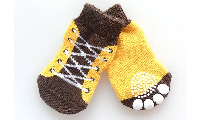 Anti-Slip Pet  Dog Cat Knit  Socks Adjustable Paw Protector for Small Puppies and Kittens Traction Control