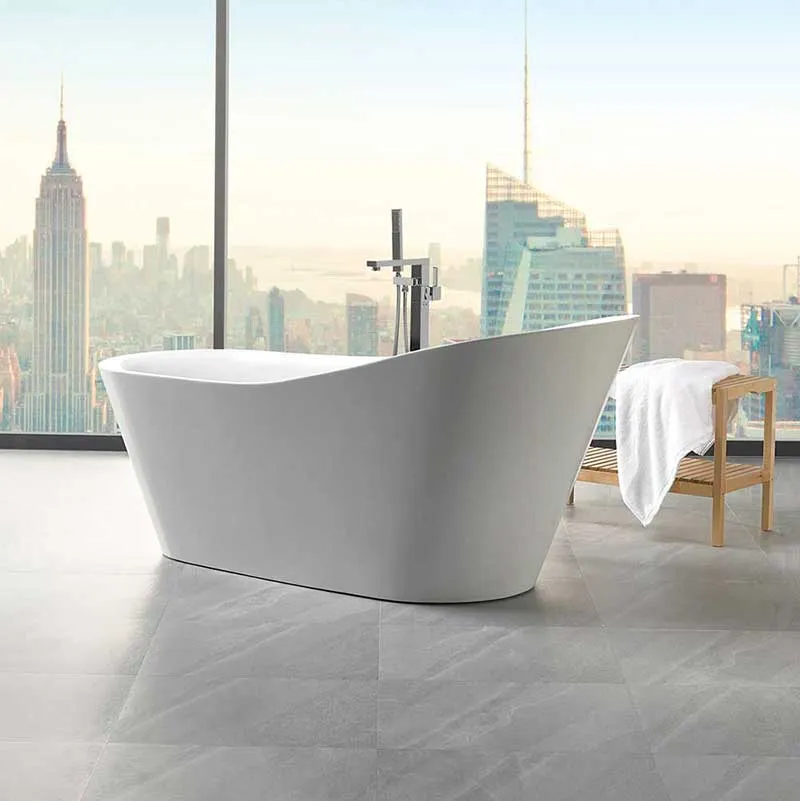 Anzzi Arges 5.9 ft. Center Drain Freestanding Bathtub in Glossy White