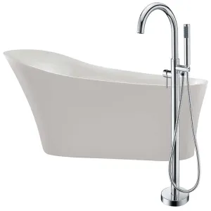 Anzzi Maple 67 in. Acrylic Flatbottom Non-Whirlpool Bathtub in White with Kros Faucet in Polished Chrome