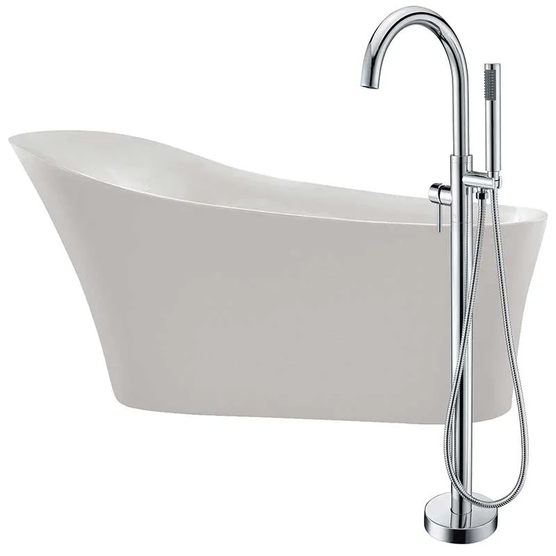 Anzzi Maple 67 in. Acrylic Flatbottom Non-Whirlpool Bathtub in White with Kros Faucet in Polished Chrome