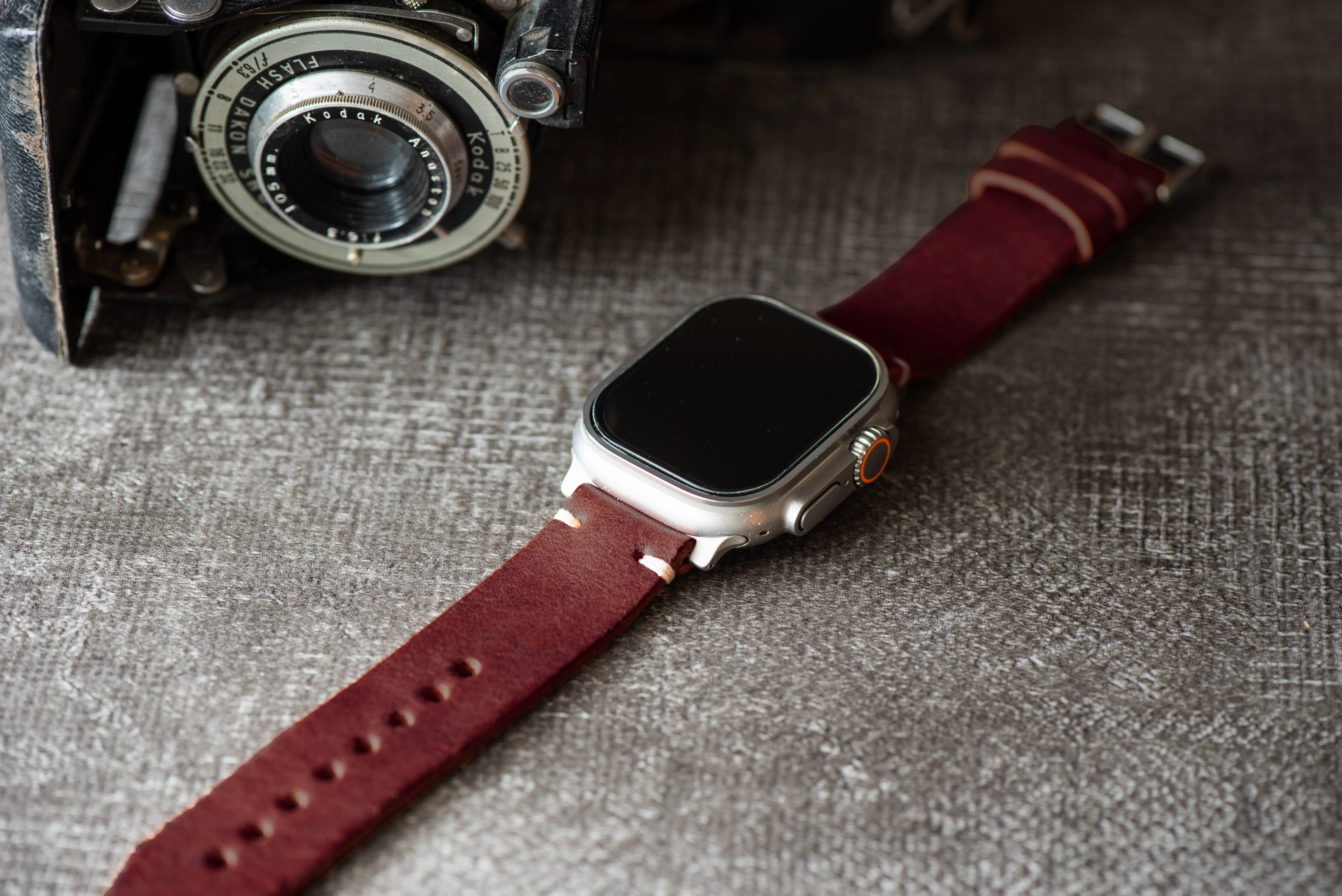 Apple Band ULTRA - Horween Leather Watch Strap – Handmade in USA – Burgundy (Color 8)