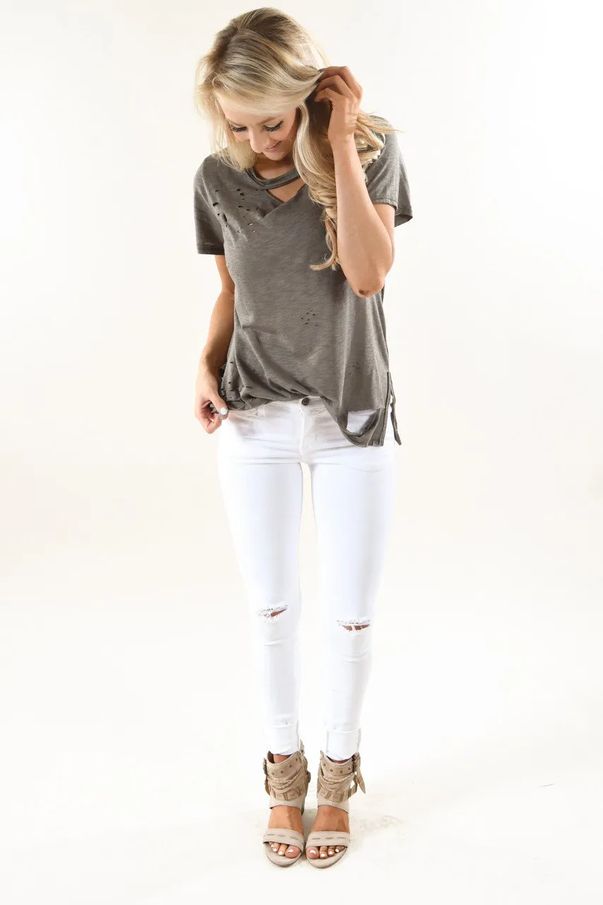Army Green Holey Top