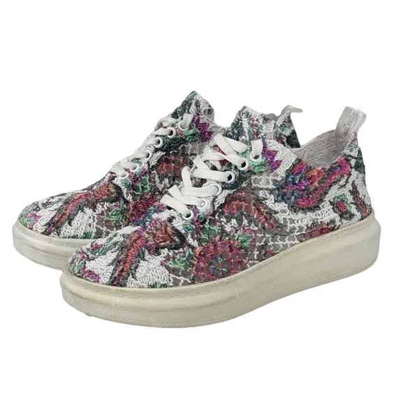 Artiker Women's Mesh Wedge Lace Sneakers 39 Artistic Bold Whimsy Floral Quirky
