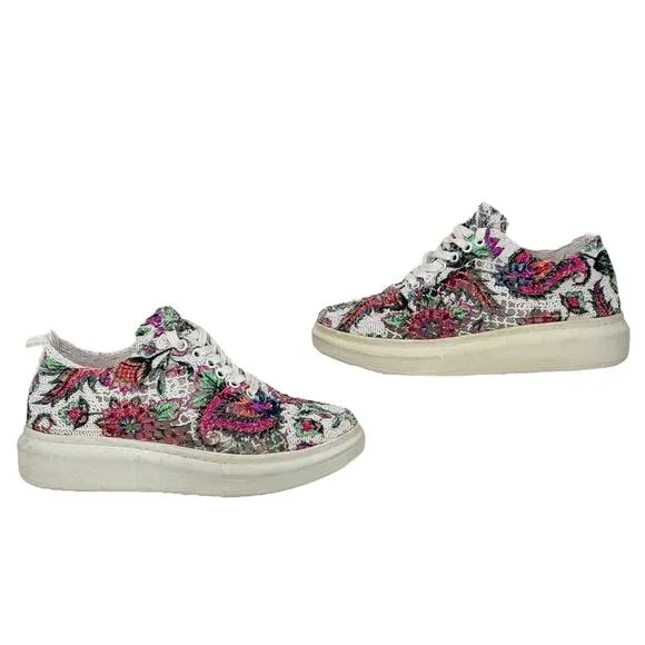 Artiker Women's Mesh Wedge Lace Sneakers 39 Artistic Bold Whimsy Floral Quirky