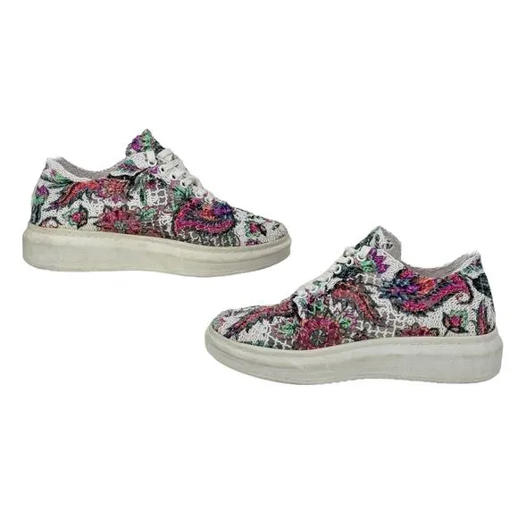 Artiker Women's Mesh Wedge Lace Sneakers 39 Artistic Bold Whimsy Floral Quirky