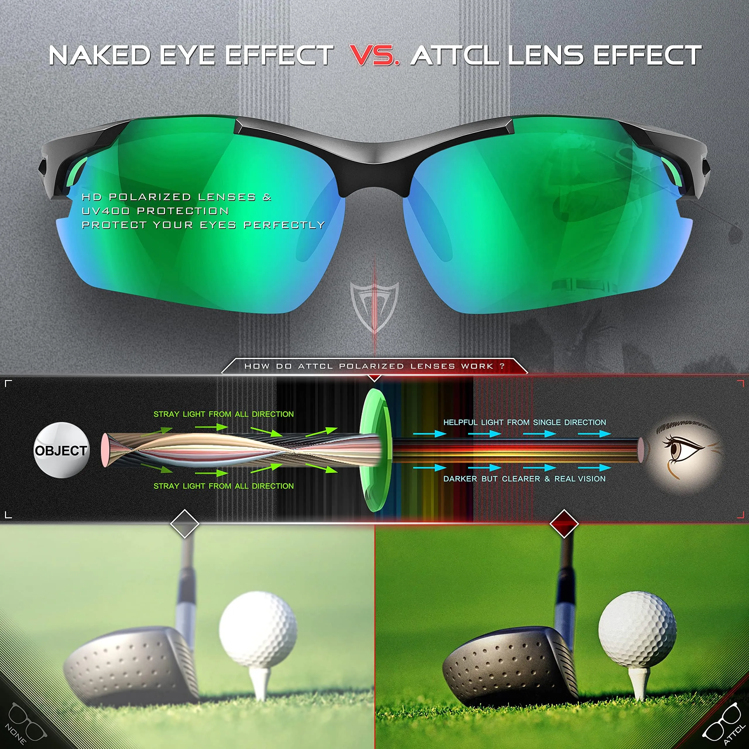 ATTCL Sunglasses For Men - Upgraded Sports Polarized Sunglasses for Cycling Driving Fishing UV Protection 7027-C4 Clear Green
