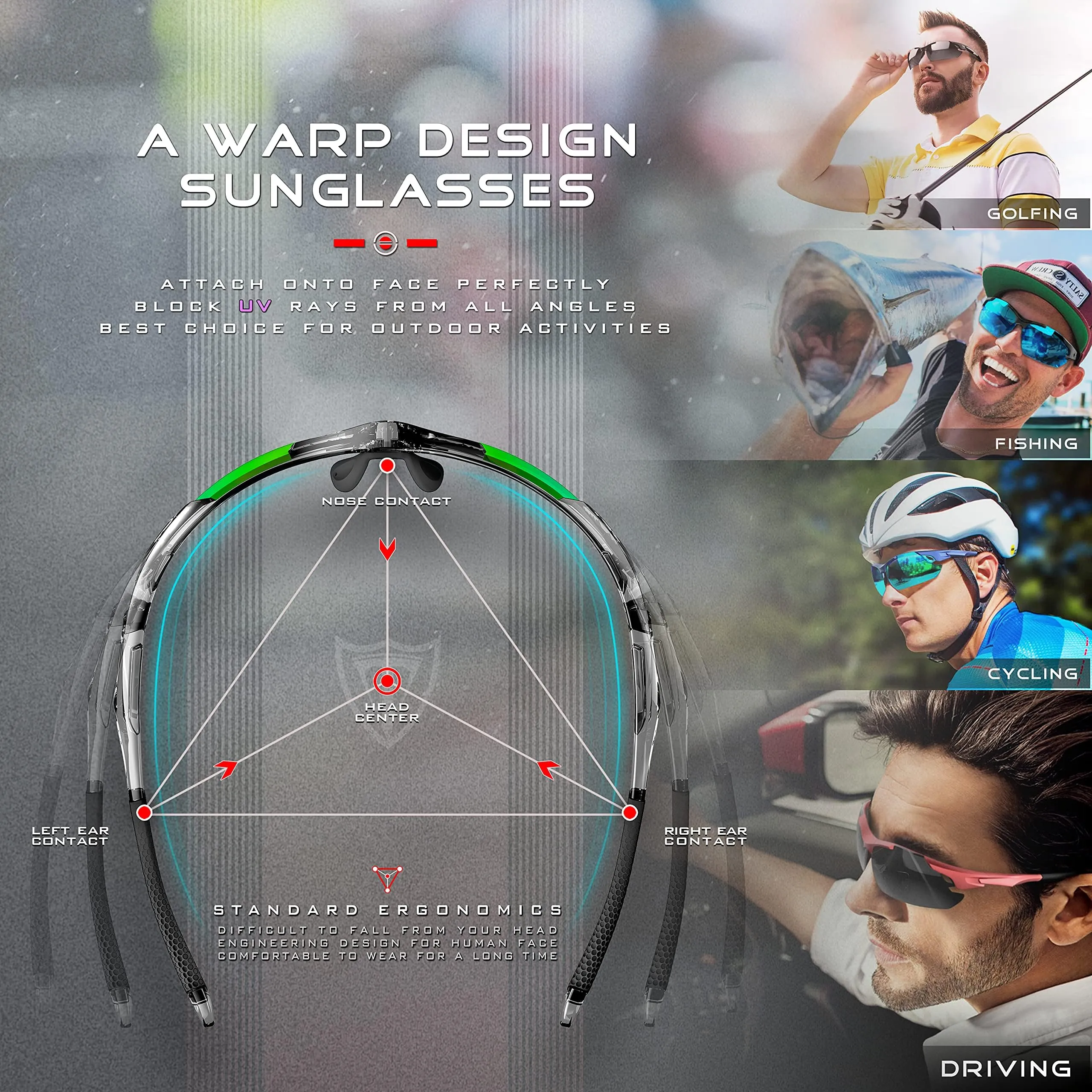 ATTCL Sunglasses For Men - Upgraded Sports Polarized Sunglasses for Cycling Driving Fishing UV Protection 7027-C4 Clear Green