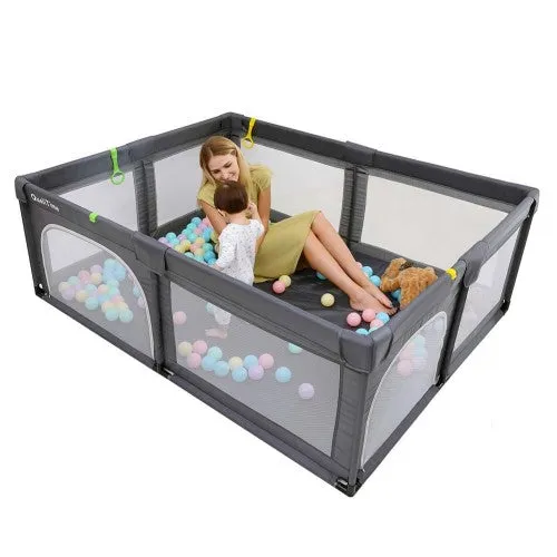 Awesome Baby Playpen, 200 x 180 cm Extra Large Playyard, Reliable Kids Activity Center W Anti-Slip Suckers & Super Soft Breathable Mesh for Babies, Toddlers (Dark Grey)
