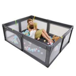 Awesome Baby Playpen, 200 x 180 cm Extra Large Playyard, Reliable Kids Activity Center W Anti-Slip Suckers & Super Soft Breathable Mesh for Babies, Toddlers (Dark Grey)