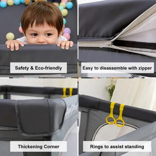Awesome Baby Playpen, 200 x 180 cm Extra Large Playyard, Reliable Kids Activity Center W Anti-Slip Suckers & Super Soft Breathable Mesh for Babies, Toddlers (Dark Grey)