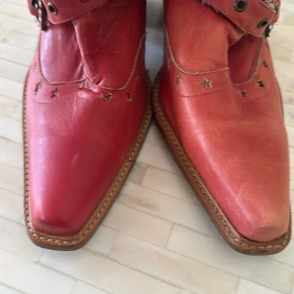 Awol Coral Woven Leather Rhistone Buckle Studded Cowboy Boots Size 8