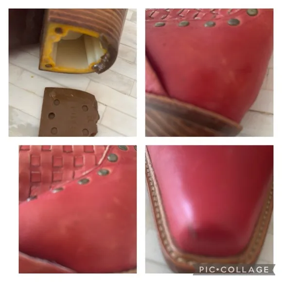 Awol Coral Woven Leather Rhistone Buckle Studded Cowboy Boots Size 8