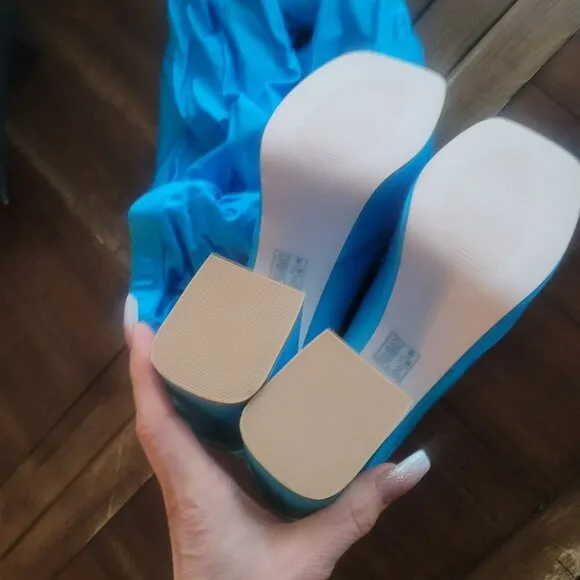 Azalea Wang Heyhey-Turquoise Stretch LEgging Platform Boots US Size 10
